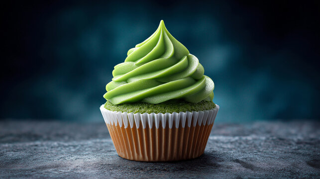 Green cupcake in stylish swirl with vibrant colors for events