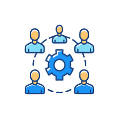Teamwork and collaboration with a central gear symbolizing operations