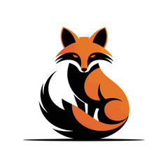 Stylized orange fox with fluffy tail sitting and looking forward