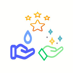 Clean hands with water drop and sparkling stars representing hygiene and purity