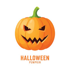 Halloween pumpkin vector icon with a spooky carved face, A modern flat-style orange jack-o'-lantern for festive autumn designs, web banners, and social media graphics, Fully editable and scalable