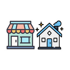 Illustration of a shop next to a clean and sparkling house