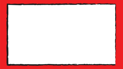 A black rectangle with a red border creates a bold and simple design