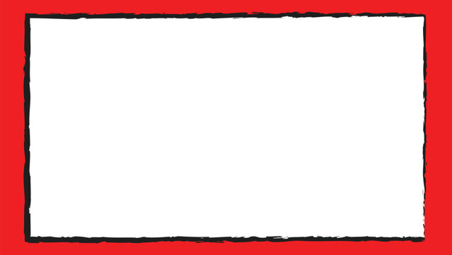 A black rectangle with a red border creates a bold and simple design