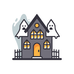 Spooky haunted house with ghosts and fence illustration for halloween