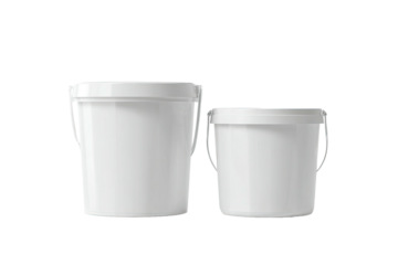 Two white plastic buckets of different sizes (2)
