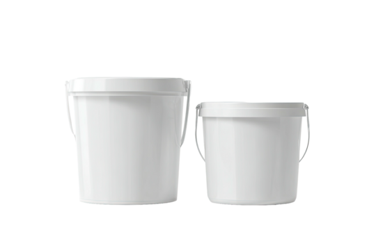Two white plastic buckets of different sizes (2)