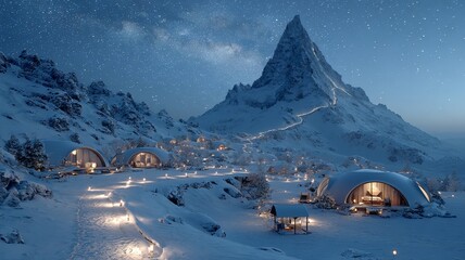 The starry sky above the snowy peaks. Generative AI