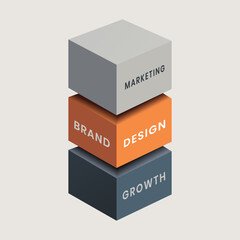 3D Business Growth and Brand Marketing Cube Design Vector