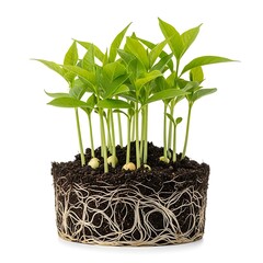 Green Plant Seedlings With Exposed Roots In Dark Soil
