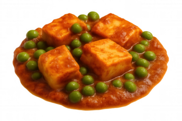 Matar paneer, popular indian vegetarian curry with cubes of fried paneer cheese and green peas in a spicy tomato gravy