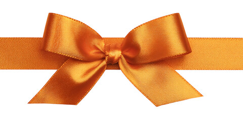 Orange satin ribbon bow isolated on transparent background
