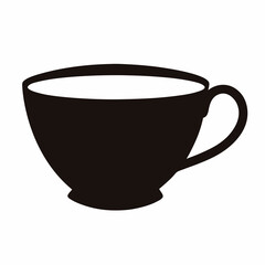 Minimalist black and white teacup or coffee cup with curved handle design