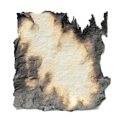 A piece of burnt paper with charred edges, isolated on transparent background