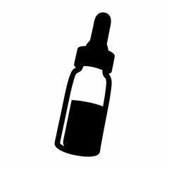 Simple black and white illustration of a dropper bottle with liquid inside