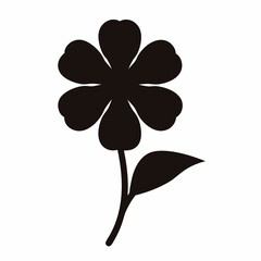 Monochrome Silhouette of a Five Petal Flower with Stem and Leaf