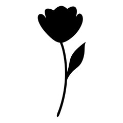 Elegant black floral silhouette against white background with a simplistic single flower