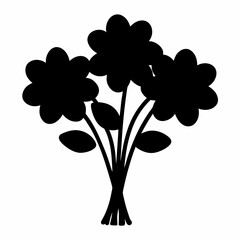 Silhouette of a bouquet of three stylized flowers and leaves on stems