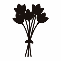 Silhouette of a bundled flower bouquet with a tied stem, vector graphic