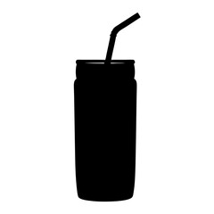 Black Silhouette of a Refreshing Drink in a Can with Straw