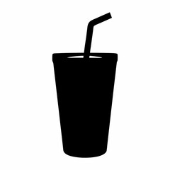 Black silhouette illustration of a disposable cup with a straw for drinks