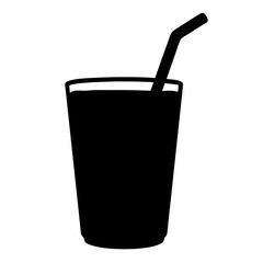 Black silhouette of a refreshing drink with straw on white background