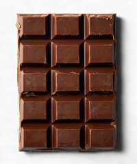 A bar of dark chocolate broken into squares, isolated on transparent background