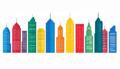Obraz premium Flat Vector-Style Skyline Illustration – Color-Coded Economic Sectors