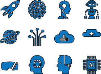 A Futuristic Collection of Blue Digital Technology and Science Fiction Icons