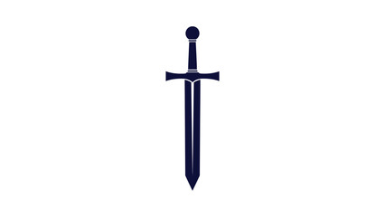 Dark blue silhouette of a medieval sword on white background