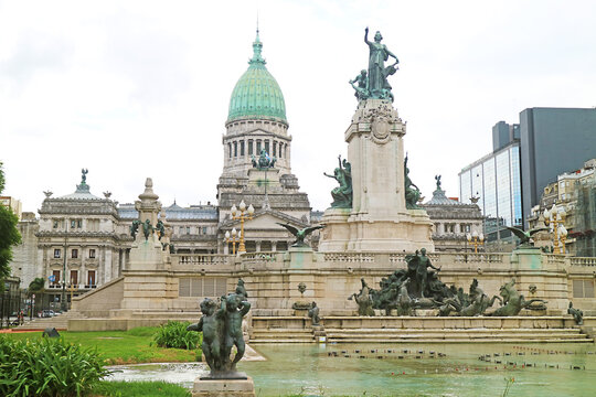 Fascinating Palace of the Argentine National Congress with the Monument to the Two Congresses, Buenos Aires, Argentina, South America