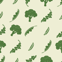 Collection of seamless vector patterns with green vegetables and leaves. Perfect for eco packaging, healthy food design, kitchen textiles, and organic branding projects.