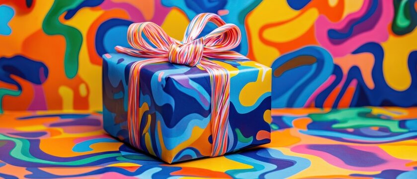 Colorful gift box with ribbon on abstract background