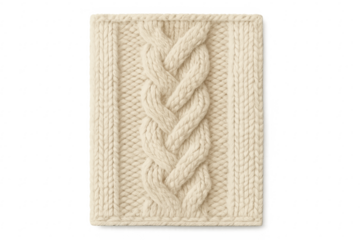 Cream cable knit wool swatch with transparent background
