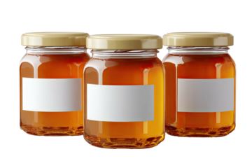 Three honey jars with blank labels