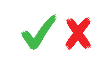 Green Check Mark and Red Cross Brush Strokes correct