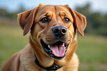 Portrait of a stray dog walking on a lawn.created with the help of artificial intelligence.