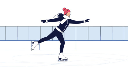 Young woman gracefully performing a figure skating routine on a cold winter day.