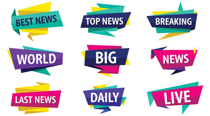 Vector art of colorful news banner set with different headlines perfect for news websites, blogs, and social media to highlight important information and updates