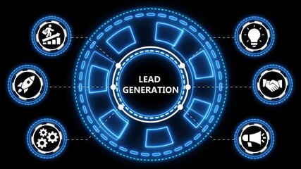 Animated digital illustration displaying lead generation concepts and business strategies - Powered by Adobe
