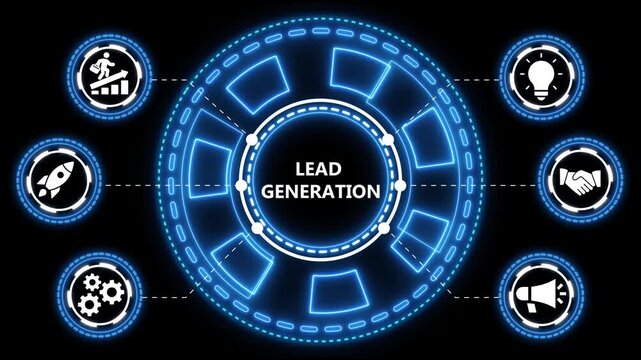 Animated digital illustration displaying lead generation concepts and business strategies - Powered by Adobe