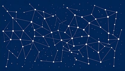 Abstract geometric network connections and constellations on a deep blue background