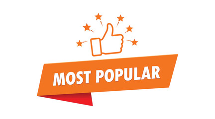 most popular orange banner, featuring a thumbsup icon and stars, ideal for highlighting trending content and favorite selections