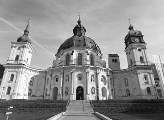 Church of Ettal Abbey or Kloster Ettal in Garmisch-partenkirchen, Bavaria, Germany in Grayscale Reverence Mood