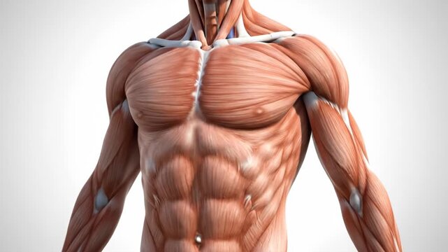 Human Torso Musculature - This video showcases a detailed anatomical video of the human torso, focusing on the musculature.