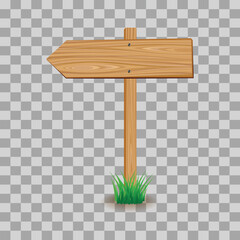 Wooden Directional Arrow Signpost Isolated on Transparent Background