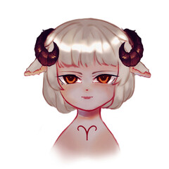 Cute fantasy illustration of a horned girl