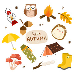 set of autumn camping icons
