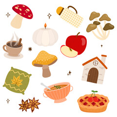 set of hand drawn cute autumn clipart