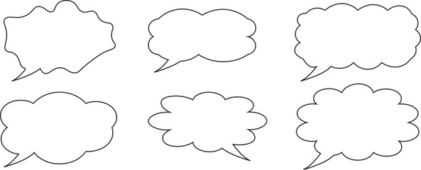 Blank comic speech bubble set outline on white background, hand drawn cartoon dialog cloud collection for comic design, doodle thought balloon template for pop art, chat or message graphic element.